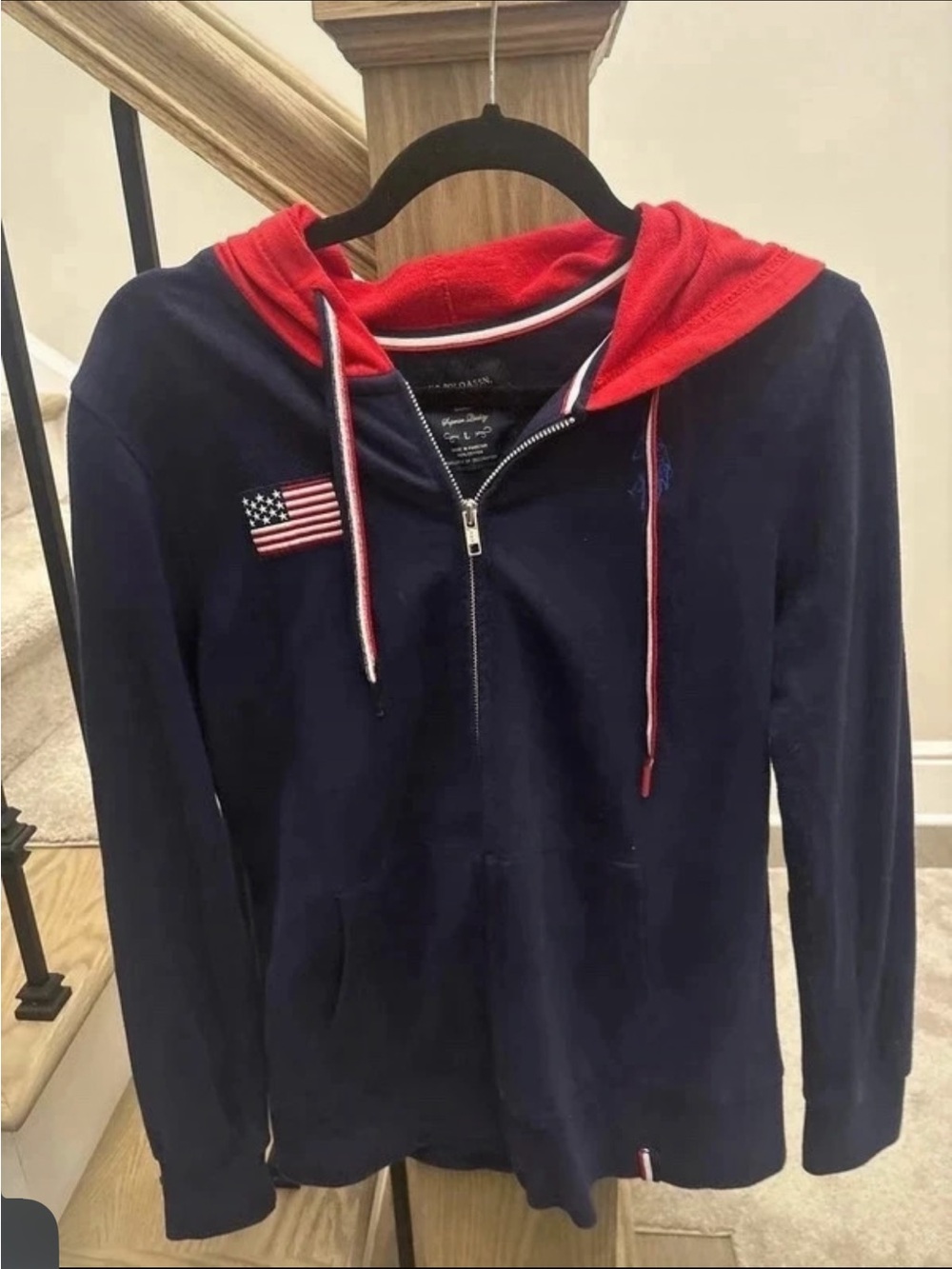 U.S. Polo Assn. Navy & Red Zip Hoodie with Flag Patch